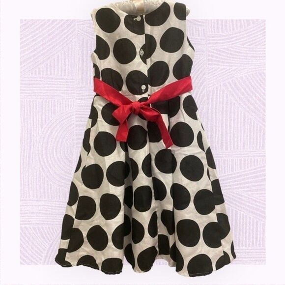 Cherokee Blk & Wht Polka Dot Pink Sash Holiday Formal Dress Up Girls Dress Sz 7 - Picture 2 of 4